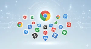 Futuristic illustration showcasing top Chrome extensions enhancing productivity, browsing, and digital workflows in 2025,Best Chrome Extensions, https://globalaware.in/top-chrome-extensions-supercharge-workflow-2025/