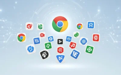 Futuristic illustration showcasing top Chrome extensions enhancing productivity, browsing, and digital workflows in 2025,Best Chrome Extensions, https://globalaware.in/top-chrome-extensions-supercharge-workflow-2025/