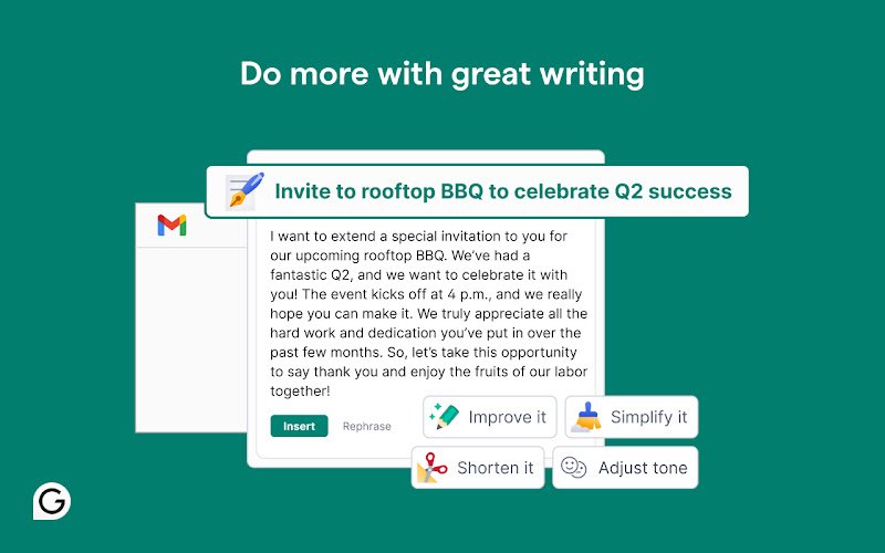 Grammarly Chrome extension offering AI writing suggestions and grammar checks"