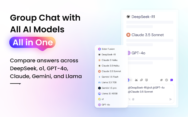"Sider AI Chrome extension sidebar showing ChatGPT, Claude, Gemini, and Grok integration