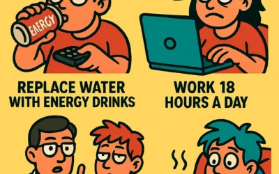 Cartoon illustration of unhealthy lifestyle habits with sarcastic health tips,How to Reduce Your Health,